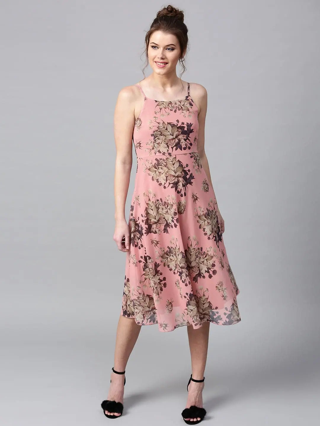 Tall women's dressesMillennial Pink Floral Midi Strap Dress