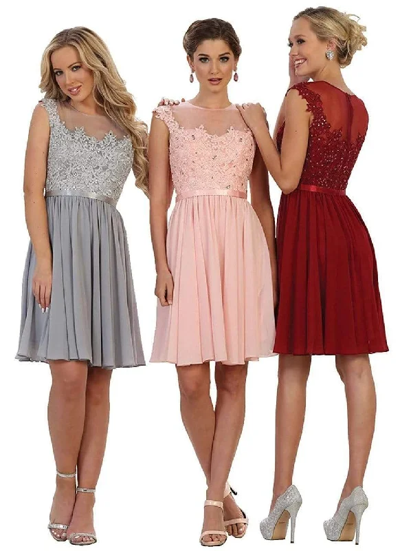 Shift dresses for womenMay Queen - MQ1550 Embroidered Illusion A-Line Cocktail Dress