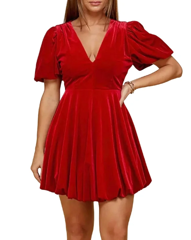 Mini dresses for womenVelvet Mini Bubble Dress In Scarlet