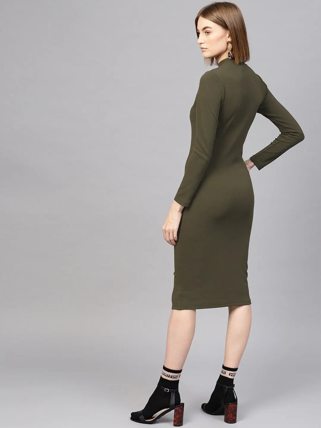 Sustainable dresses for eco-conscious womenOlive High Neck Bodycon Midi Dress