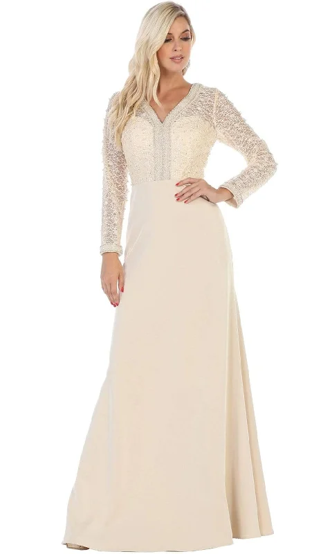 Godet dresses for womenMay Queen - RQ7692SC Embellished V-Neck Evening Gown