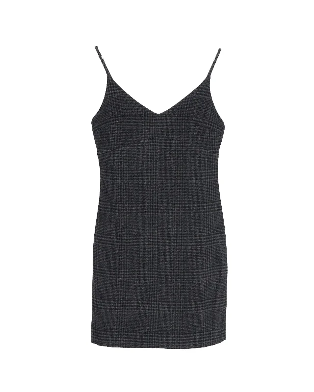 Women's casual dressesGanni Sleeveless Plaid Mini Dress in Grey Wool