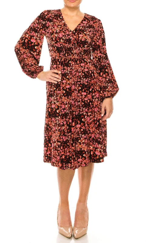 Denim dresses for womenLondon Times T5953M - Floral Printed Midi Dress