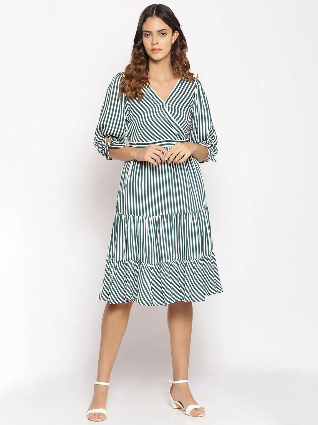 Velvet dresses for womenSlay in Green Stripes Midi Dress