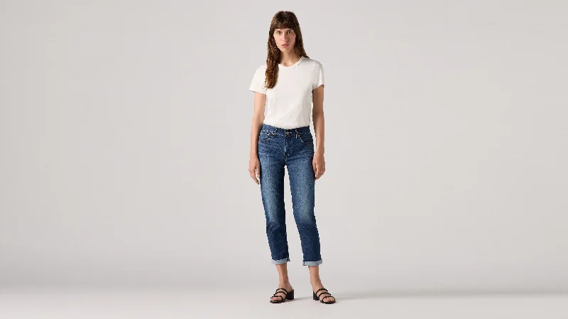 Jeans with a distressed and bleached finish combined with embroidery for a bold and trendy lookLevi's® Women's Mid-Rise Boyfriend Jeans