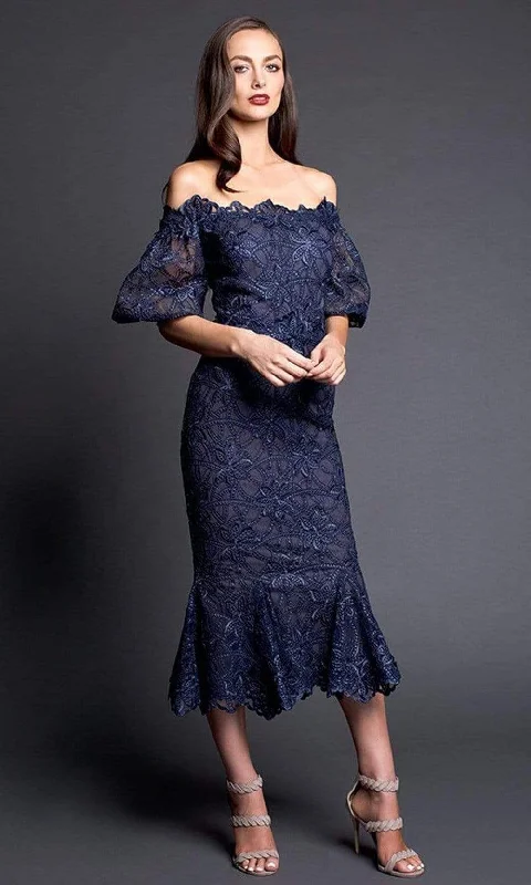 High-slit dresses for womenNicole Bakti - 661 Off-Shoulder Lace Applique Cocktail Dress