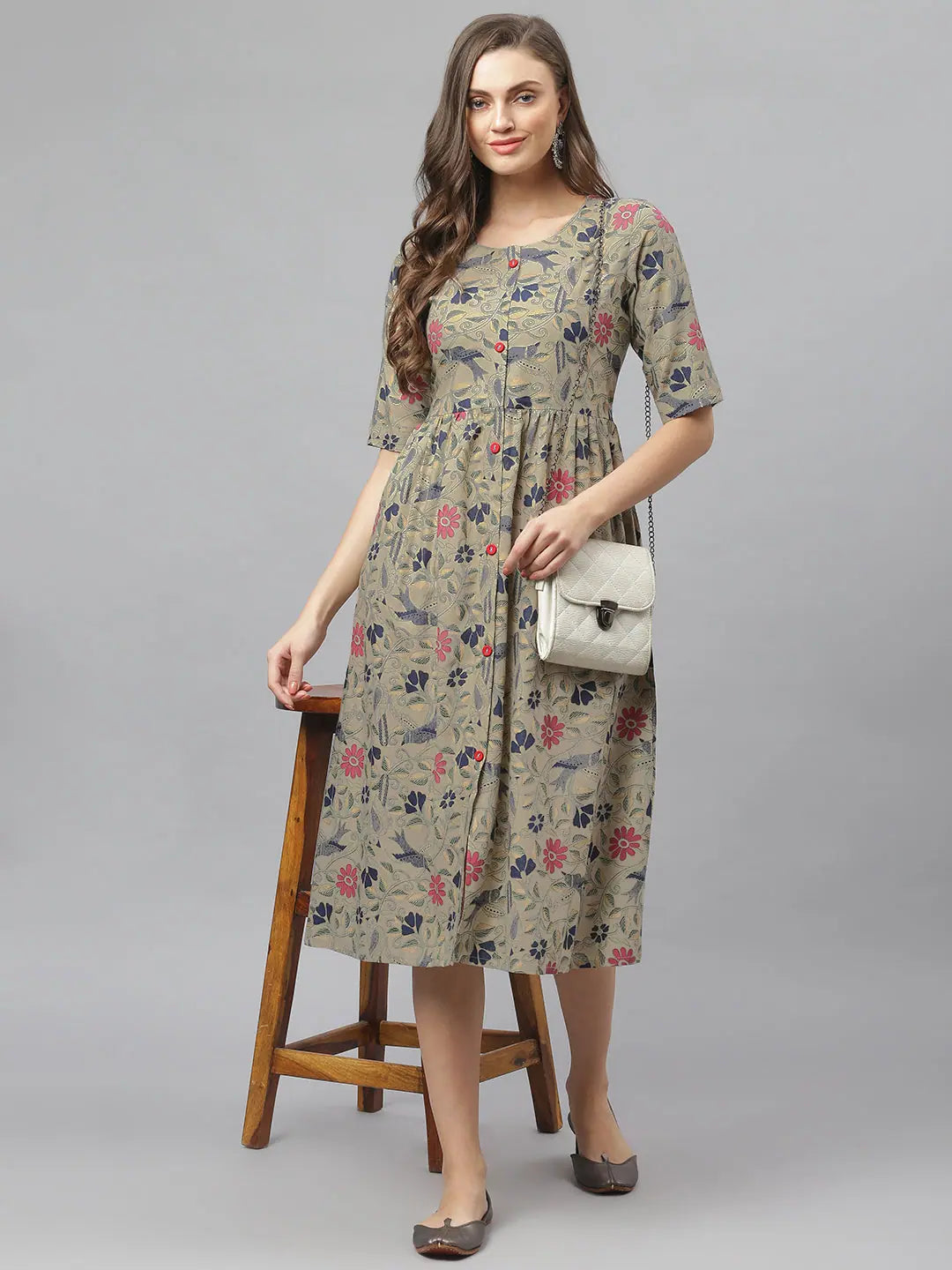 Long flowy dresses for womenStylum Women's Floral Printed Rayon Midi Flared Dress