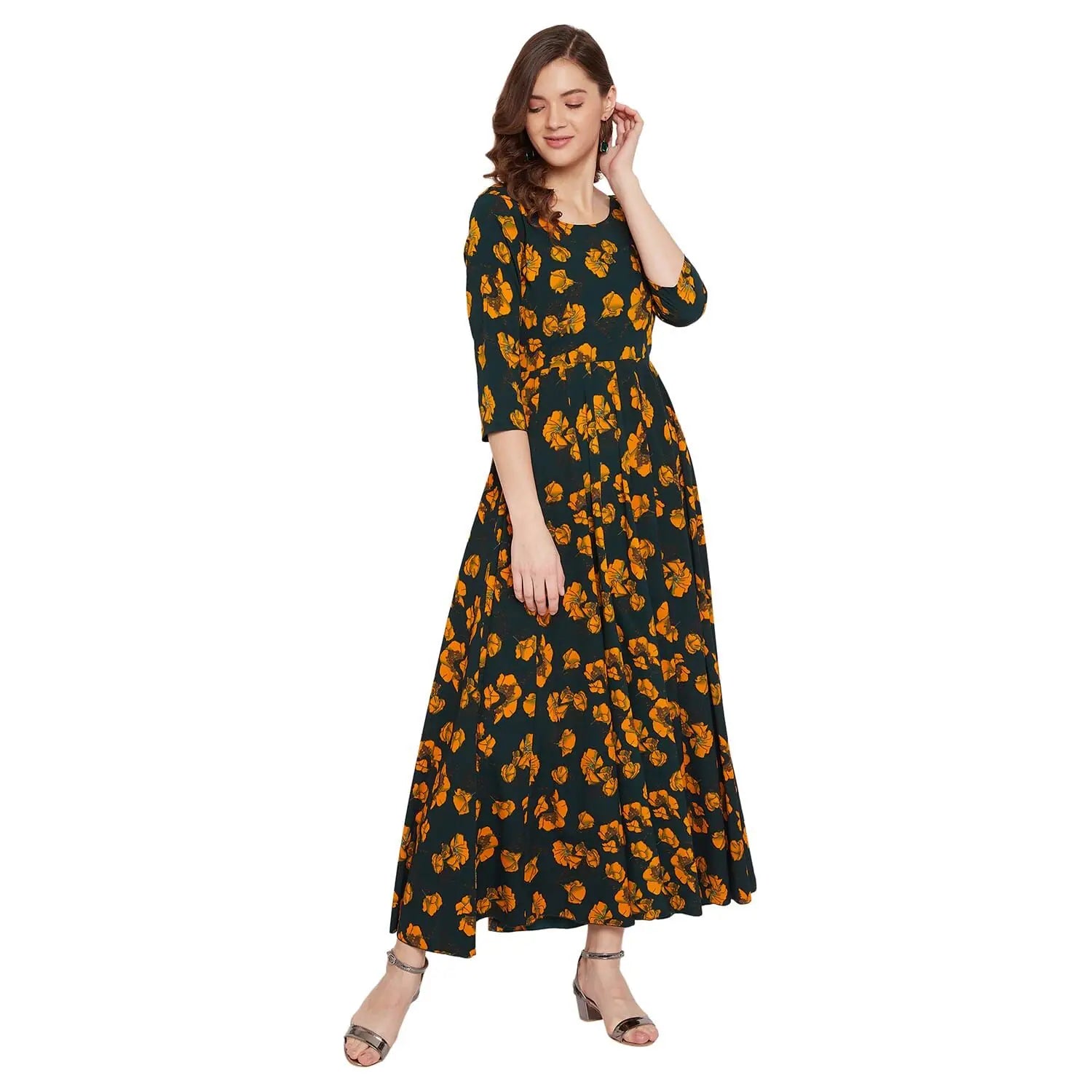 High-low hem dresses for womenAdults-Women Dark Green Printed Maxi Dress