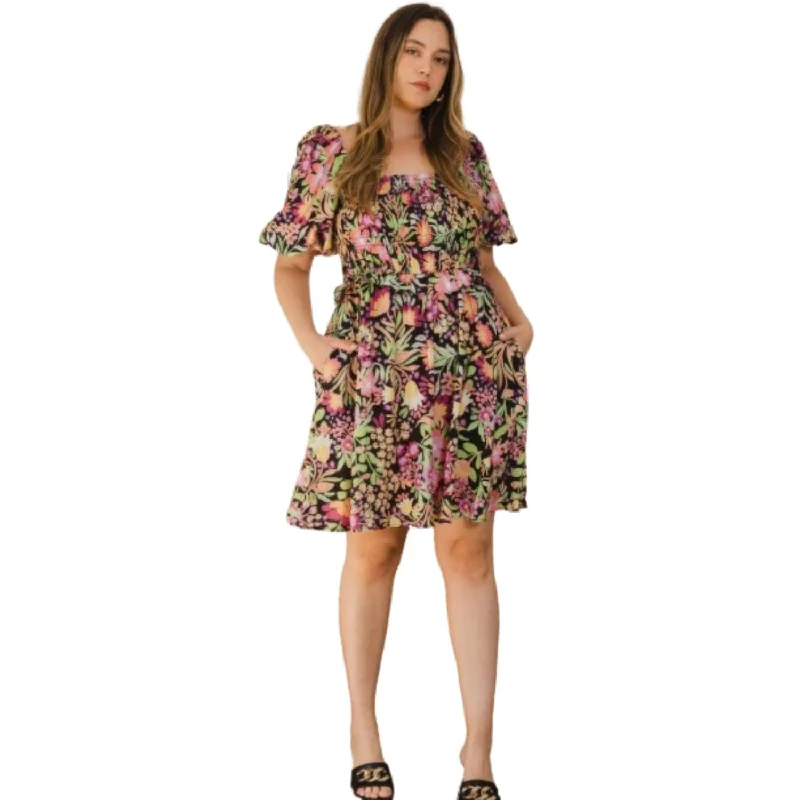 Shift dresses for womenPlus Floral Printed Center Tie-back Mini Dress