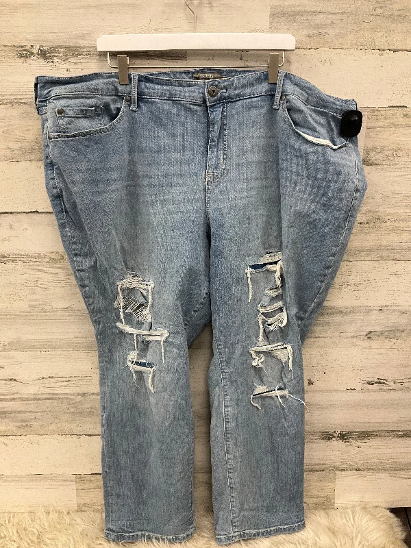 Jeans with a distressed and bleached finish for a unique and casual appearanceJeans Straight By Torrid In Blue Denim, Size: 26