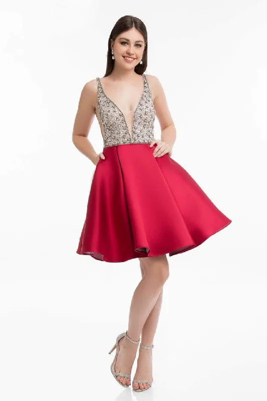 Patterned dresses for womenTerani Couture - 1821H7771 Crystal Beaded Bodice Short Party Dress