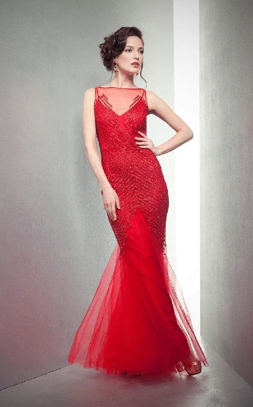 Petite dresses for womenMIGNON - Sequined Illusion Trumpet Gown VM1398