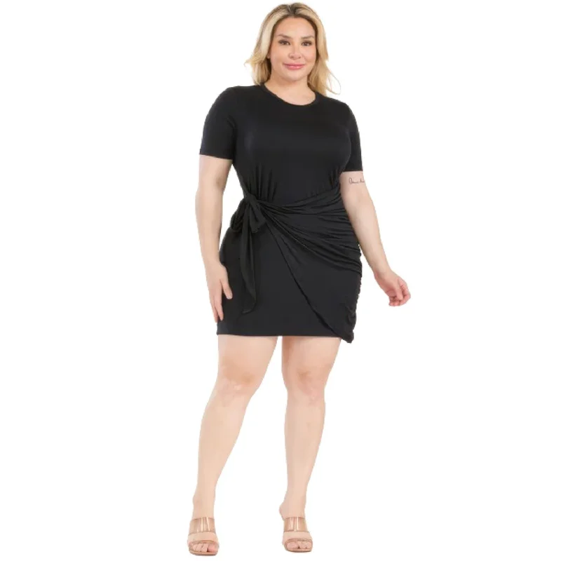 Party dresses for womenPlus Size Solid Wrap Front Tie Side Short Sleeve Mini Dress