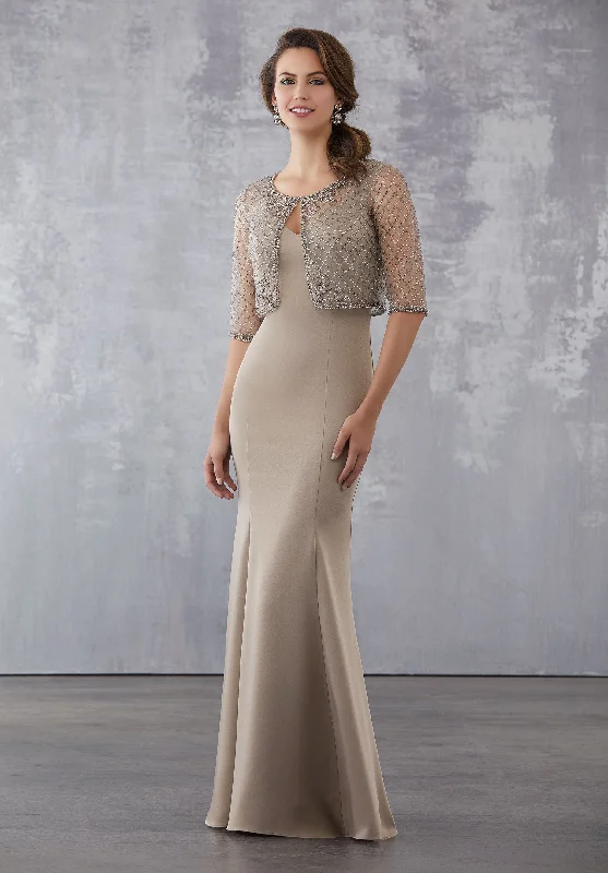 Bodycon dresses for womenMGNY By Mori Lee - Long Trumpet Gown with Beaded Sheer Jacket 71732