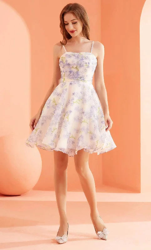 Vintage-inspired dresses for retro fashion loversJ'Adore Dresses J22076 - Lavender-Motif Short A-line Dress