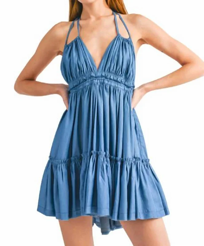 Flowy dresses for women2 Strap Mini Dress In Denim