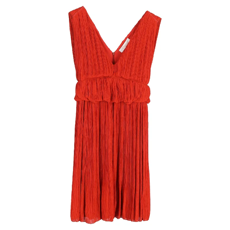 Corduroy dresses for womenChloé Mini Pleated V-Neck Dress in Red Viscose