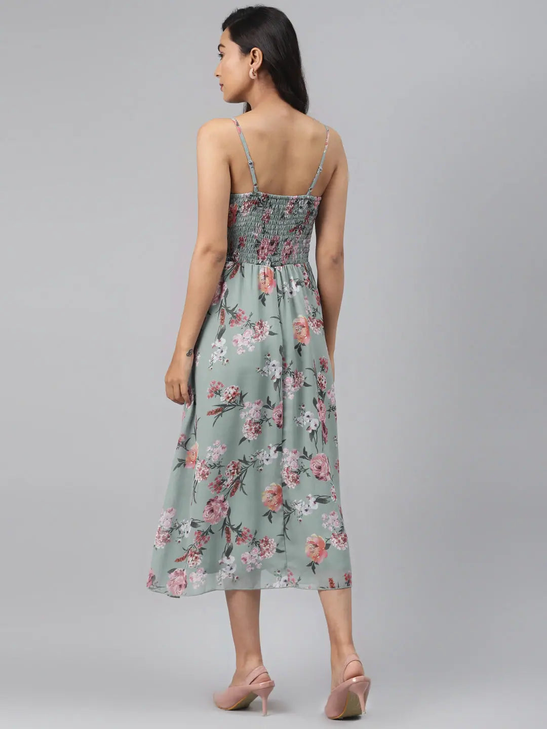 Polka dot dresses for womenOlive Floral Strappy Midi Dress