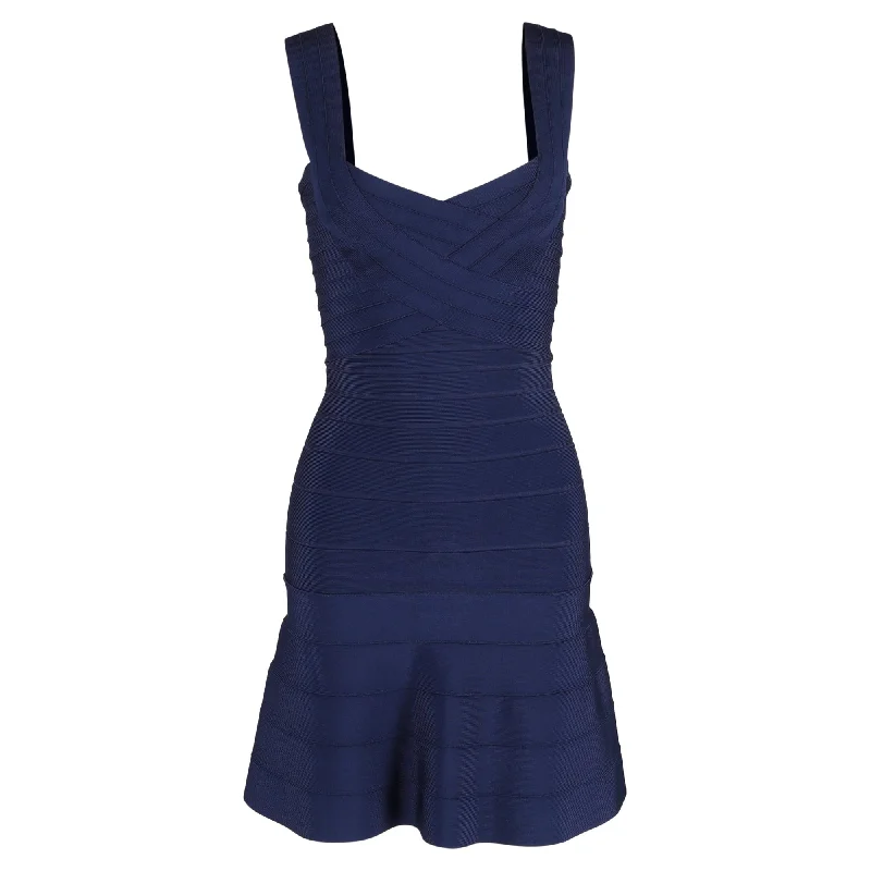 Batwing sleeve dresses for womenHerve Leger Mini Elisha Bandage Dress in Navy Blue Rayon