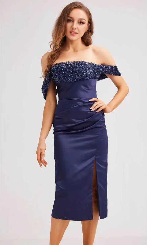 Statement dresses for making a fashion statementJ'Adore Dresses J23061 - Sequin Embellished Off-Shoulder Knee-Length Dress