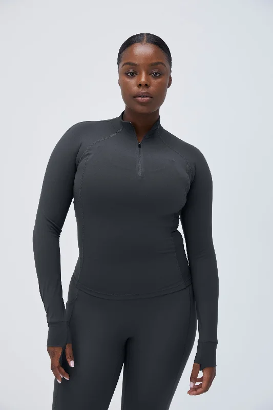 satin lingerie with lace details on the bustUltimate Long Sleeve Quarter Zip Top - Graphite Grey