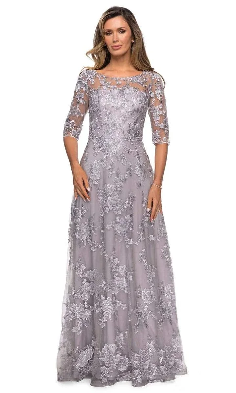 Women's casual dressesLa Femme - Embroidered Lace A-Line Gown 27854SC