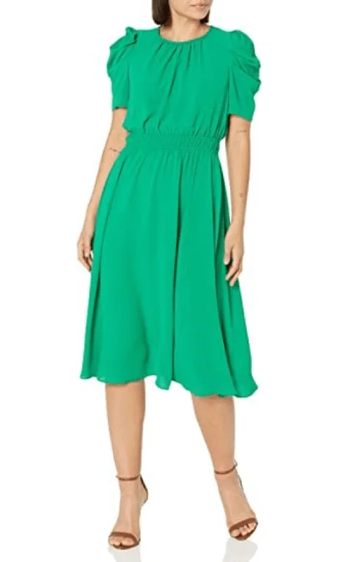 Motherhood dresses for pregnant womenLondon Times T6180M - Puffy Sleeve Midi Flowy Dress