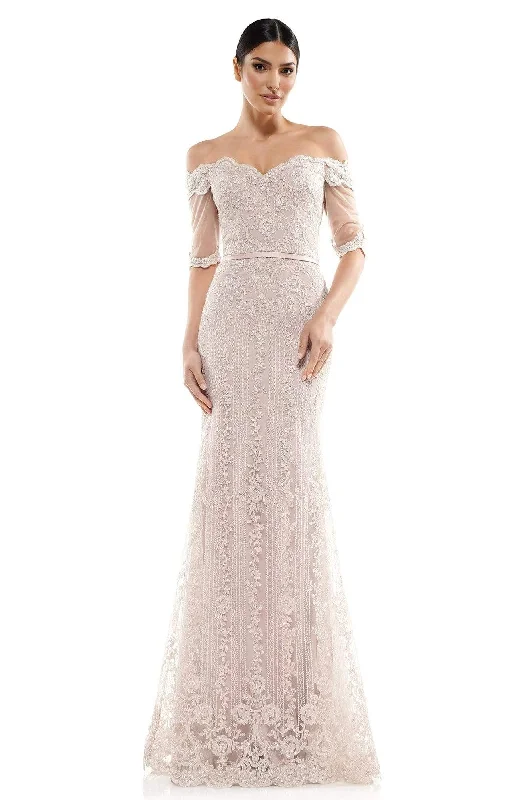 Patterned dresses for womenMarsoni by Colors - M282 Off-Shoulder Lace Fitted Trumpet Gown