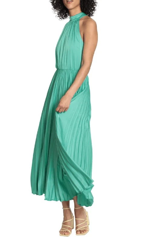 Silk dresses for womenMaggy London G5328M - Halter Pleated A-line Dress