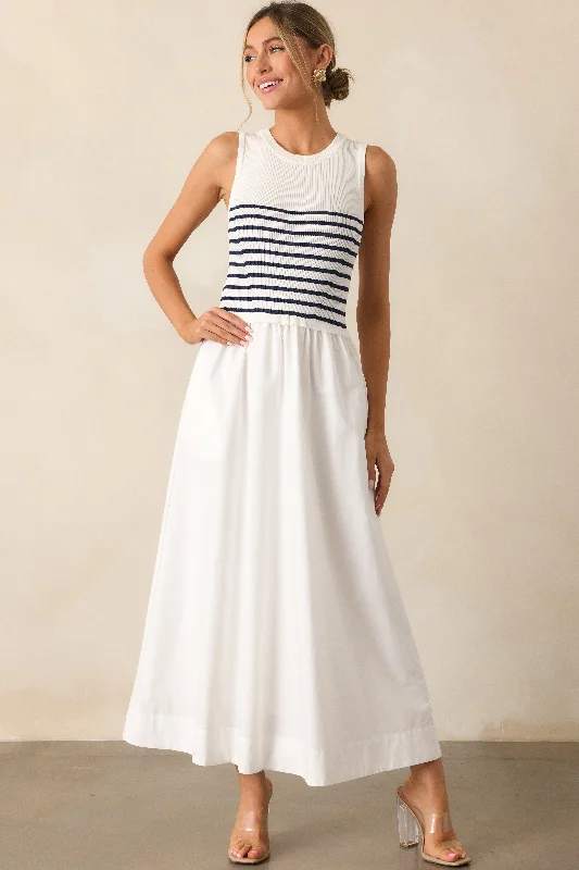 Floral dresses for womenPicnic Weather White Stripe Sleeveless Maxi Dress