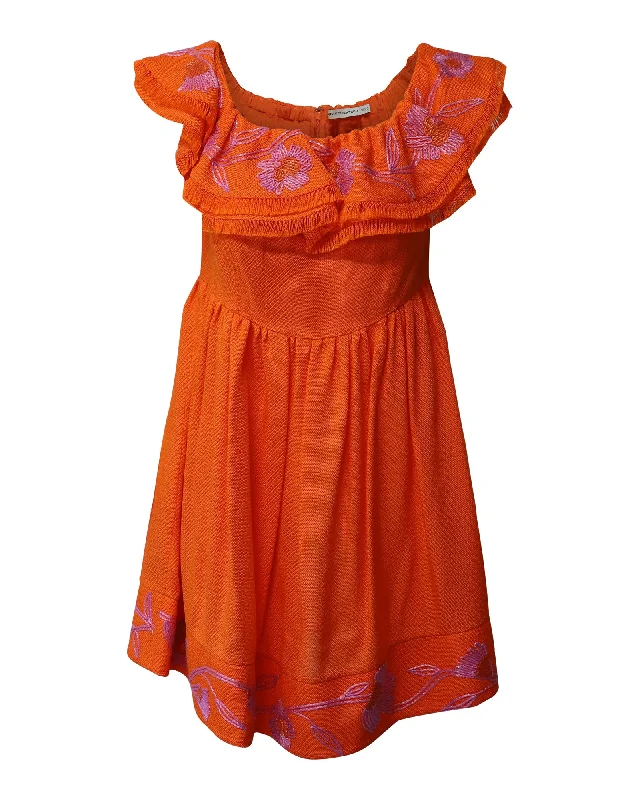 Little red dresses (LRDs) for womenMary Katrantzou Marietta Off Shoulder Embroidered Mini Dress in Orange Viscose