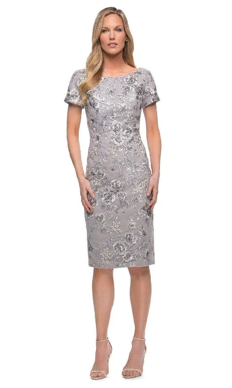 Mother-of-the-bride dressesLa Femme - 29824 Short Sleeve Floral Embroidered Midi Dress