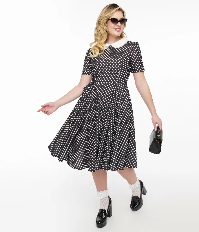 Tight-fitting dresses for women1950s Black & White Polka Dot Brielle Swing Dress