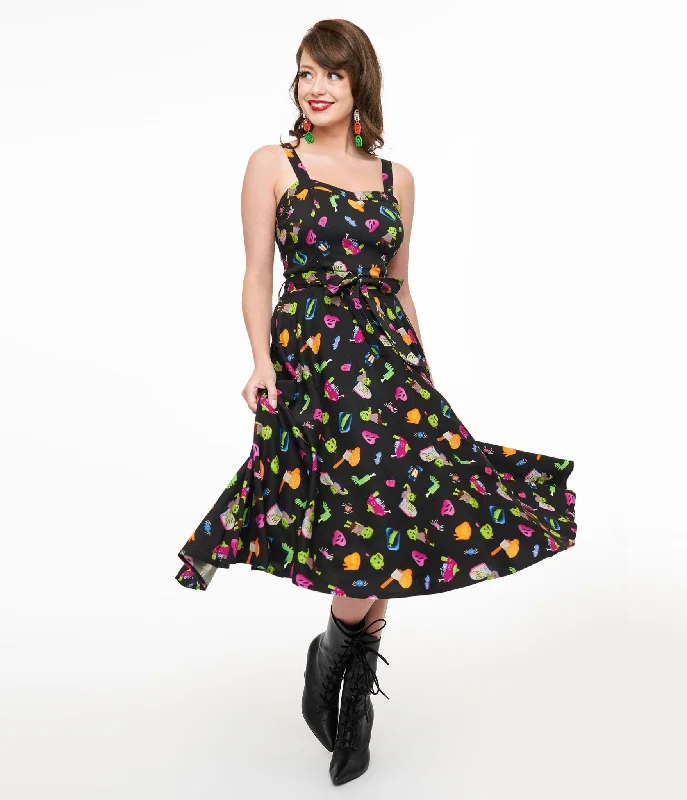 Tall women's dresses1950s Black Zombie Print Lori Swing Dress