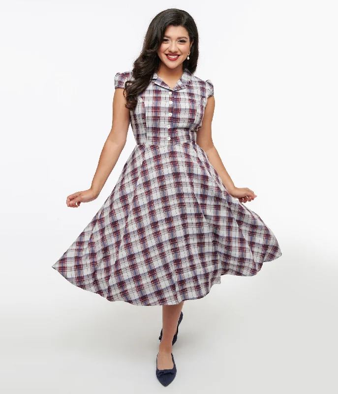 Beach dresses for casual outings1950s Brown & Blue Plaid Swing Dress