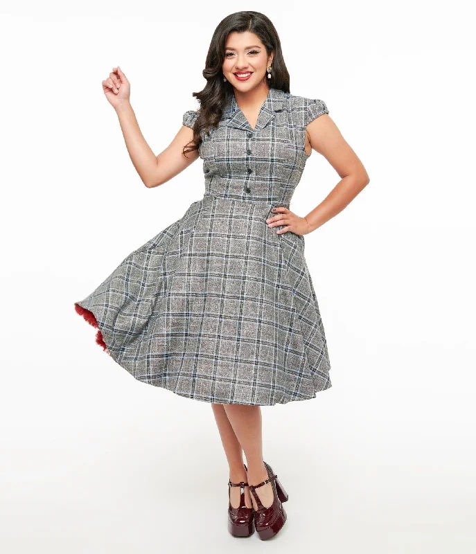 Workout dresses for active lifestyles1950s Grey & Blue Plaid Swing Dress