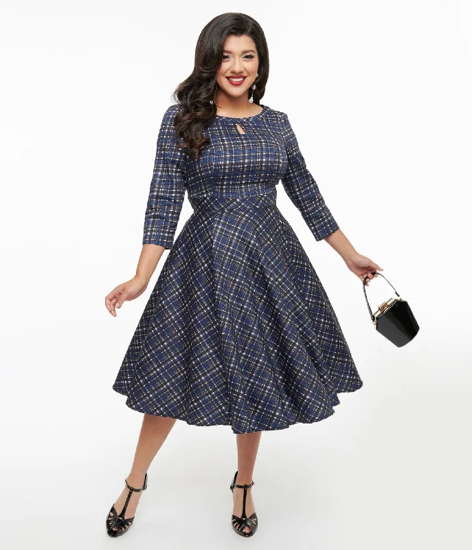 Little white dresses (LWDs) for women1950s Navy Plaid Anna Swing Dress