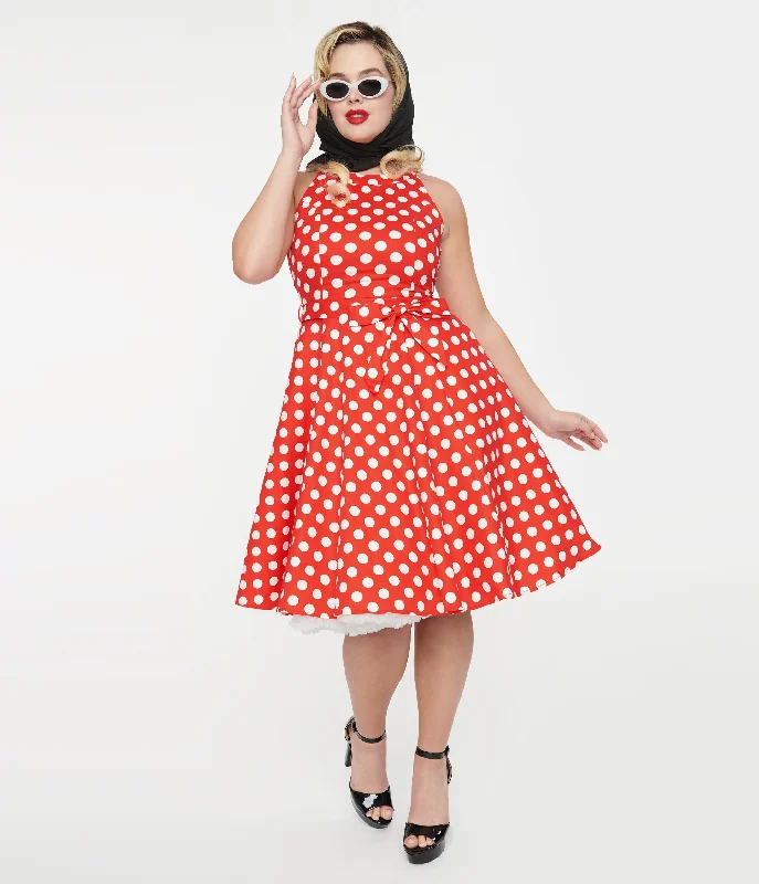 Off-the-shoulder dresses for women1950s Red & White Polka Dot Cotton Swing Dress