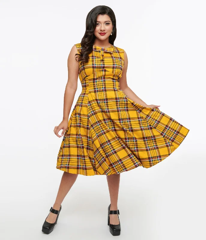 Gym wear dresses for athletic activities1950s Yellow Plaid Swing Dress