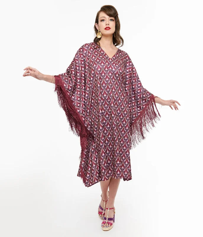 Statement dresses for making a fashion statementAudrey K Purple Art Deco Fringe Love Is A Drug Caftan