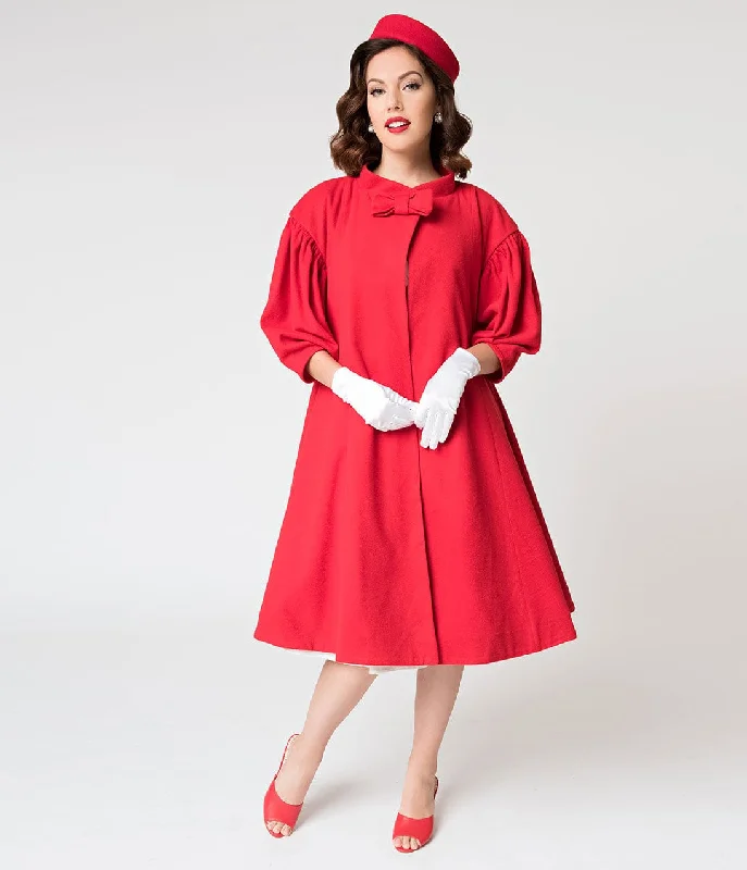 Synthetic dresses for budget-friendly optionsBarbie™ x Unique Vintage 1960s Style Red Flare Swing Coat