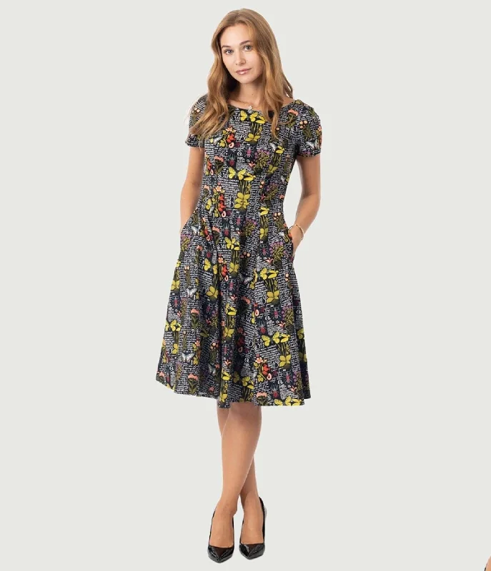 Vintage women's dressesBlack & Botanical Butterfly Print Swing Dress