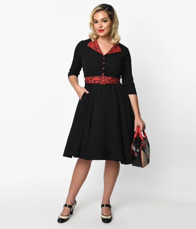 High-low hem dresses for womenBlack & Red Leopard Accent Lynette Swing Dress