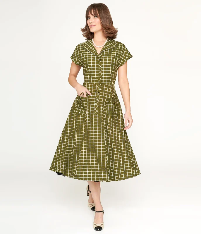 Cotton dresses for everyday wearCollectif Green & White Checked Liza Acres Swing Dress