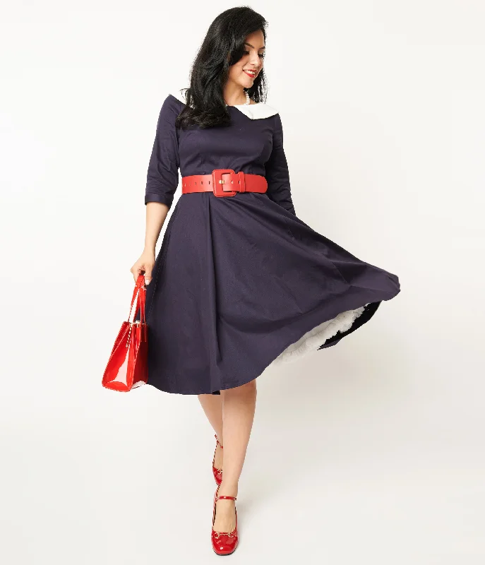 Bell sleeve dresses for womenCollectif Navy & White Elle Swing Dress