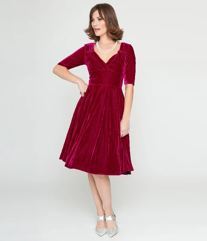 Leather dresses for womenCollectif Plum Velvet Trixie Flare Dress