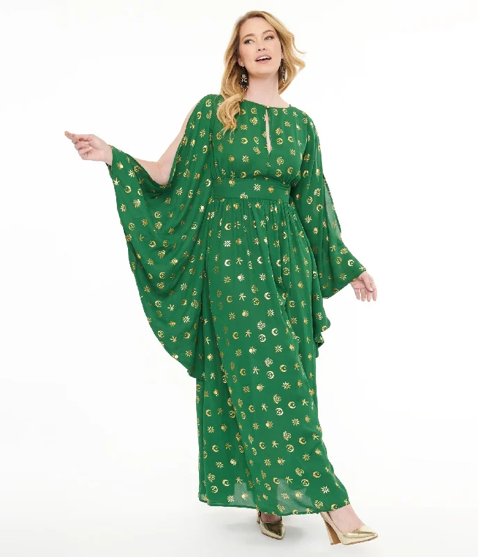 Women's casual dressesDisney Hocus Pocus Collection by Unique Vintage Green & Gold Moon Print Caftan