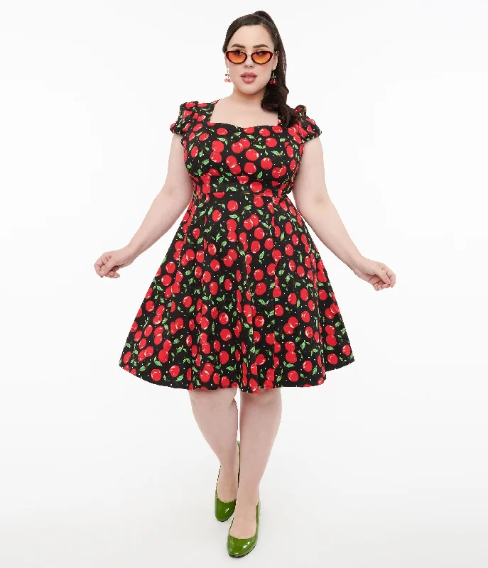 Flutter sleeve dresses for womenDolly & Dotty 1950s Black Cherry Swing Dress