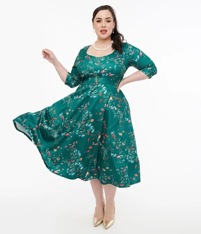 Denim dresses for womenDolly & Dotty 1950s Green Bird Print Swing Dress