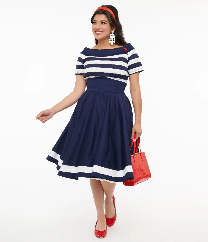 Backless dresses for womenDolly & Dotty 1950s Navy & White Striped Sailor Swing Dress